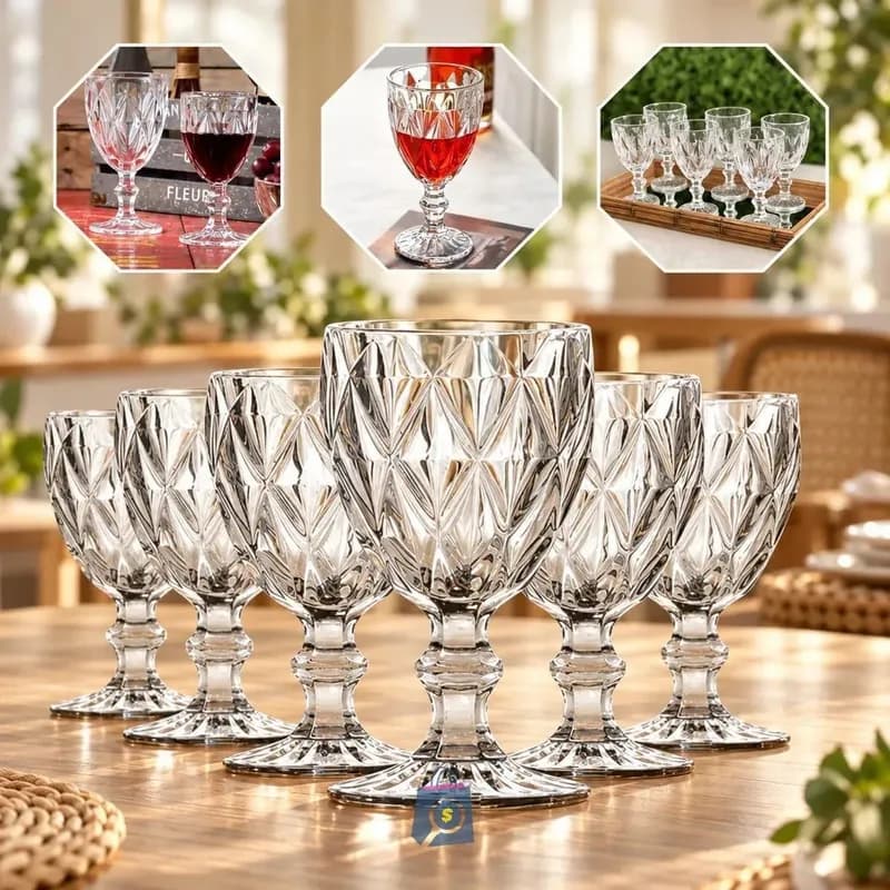 Jogo de 6 Taças de Vidro Diamond Luxo 330ml