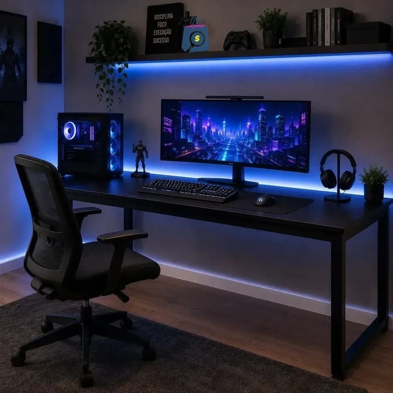 Mesa para PC Gamer Industrial 150cm com Estrutura em Aço Preto