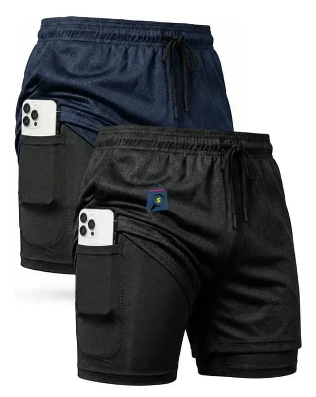 Kit 2 Shorts 2 em 1 Dry Fit Masculino