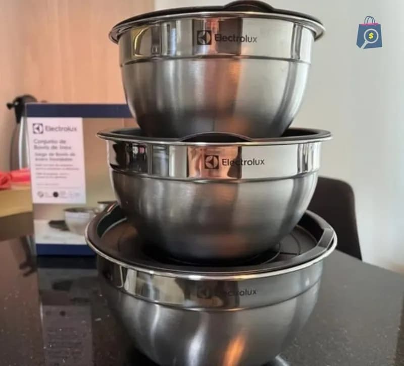 Conjunto 3 Bowls Inox com Tampa Plástica Electrolux