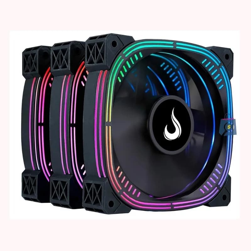 Kit com 3 Ventoinhas Gamer Rise Mode Aura Pro Black ARGB 5V 120mm RM-AUB-02-ARGB