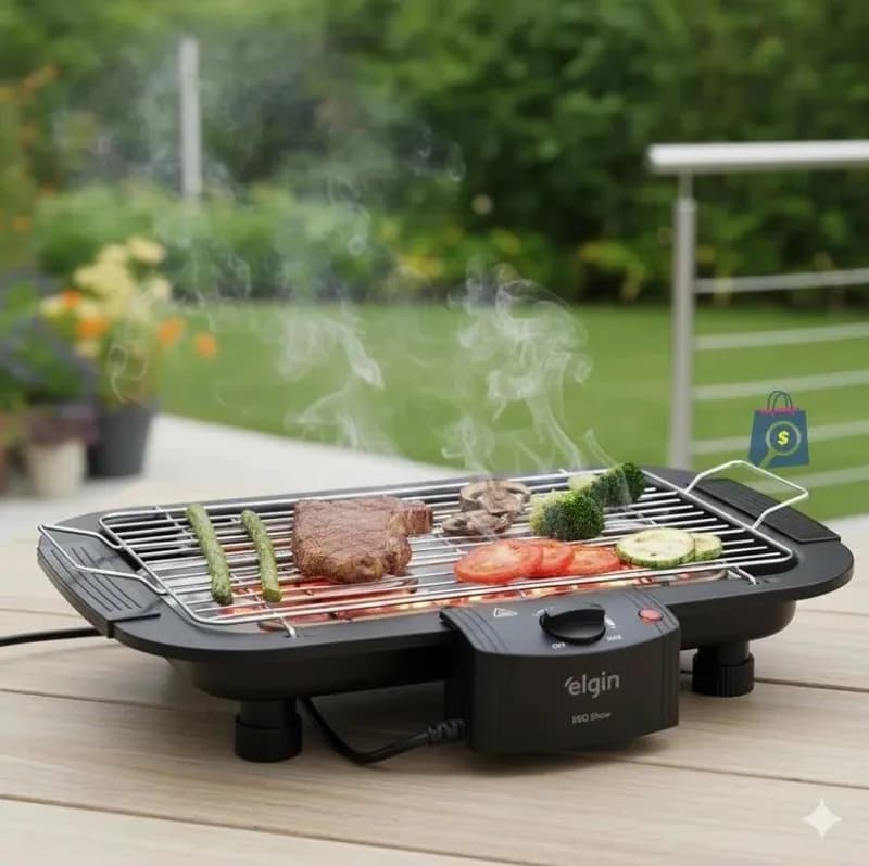 Churrasqueira Elétrica De Mesa Bbq Show Elgin 110v Com Controle De Temperatura, Bandeja Anti-fumaça E Grelha Removível