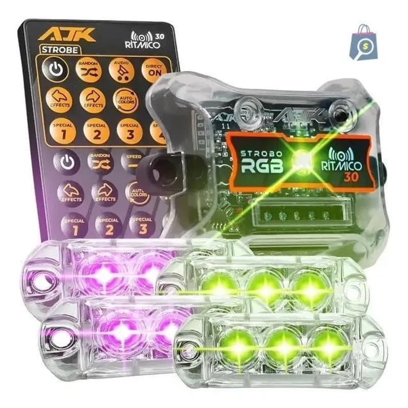 Lâmpada LED AJK Strobo Rítmico 3.0 6W 4 Faróis RGB + Central Fio RGB