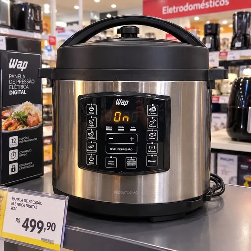 WAP Panela de Pressão Elétrica em Inox WPPE1 com Painel Digital, 6 Litros, Antiaderente, Timer Programável, 1000W, 220V