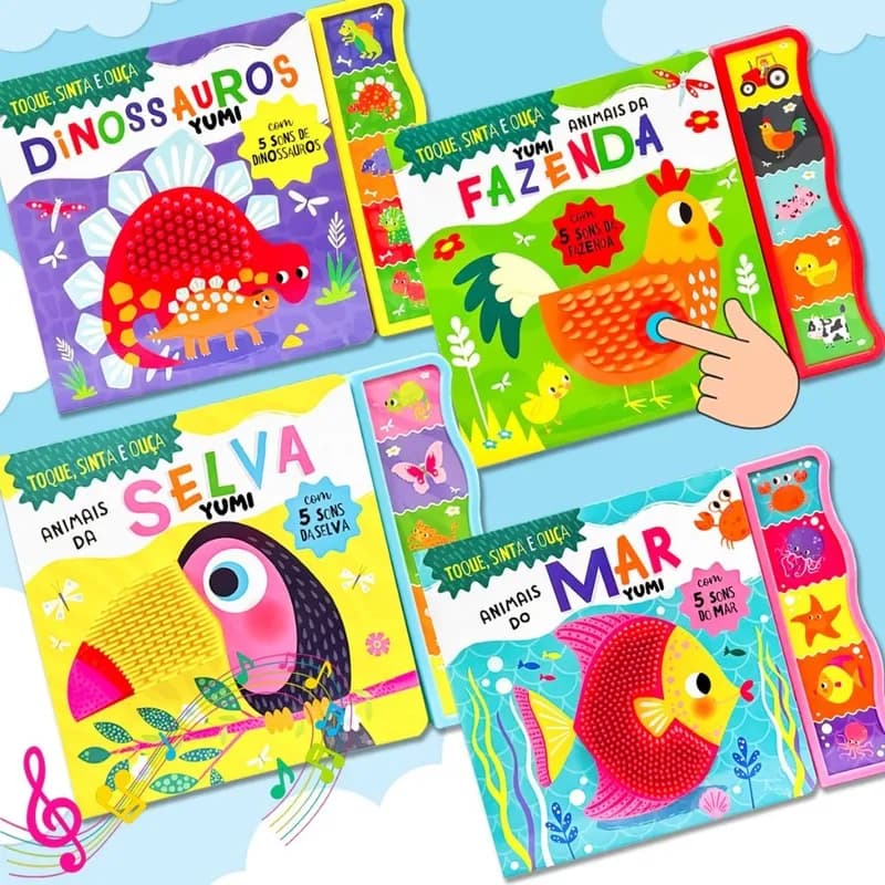 Livro Sensorial Bebê com 5 Sons e Texturas Silicone Edição Premium Educativo