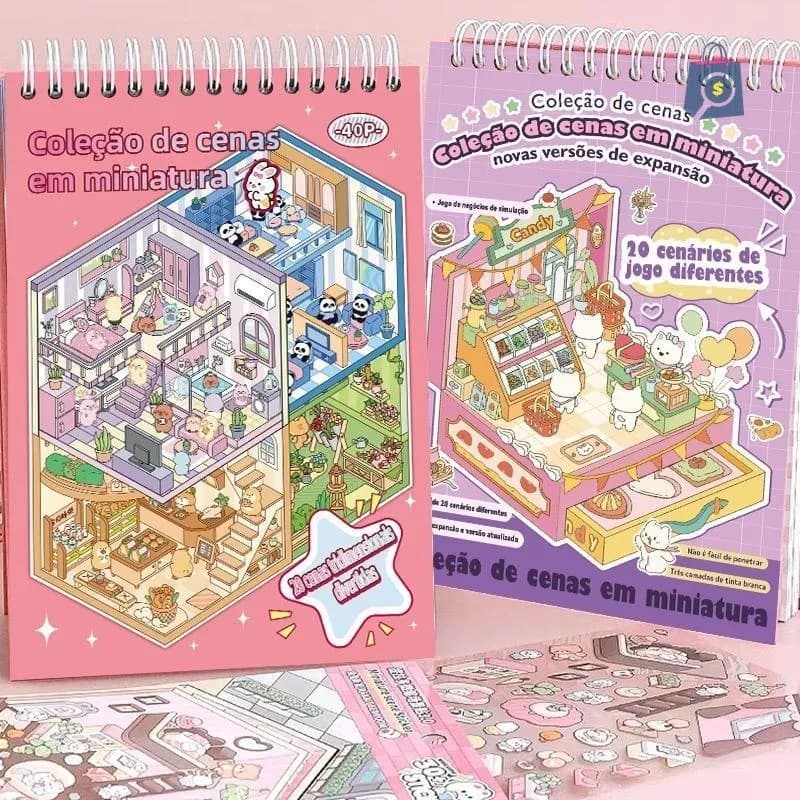 Caderno De Adesivos 3D Com 20 Cenas Diferentes | 40 Páginas | DIY, Relaxante, Educativo | Livro Silencioso Para Crianças
